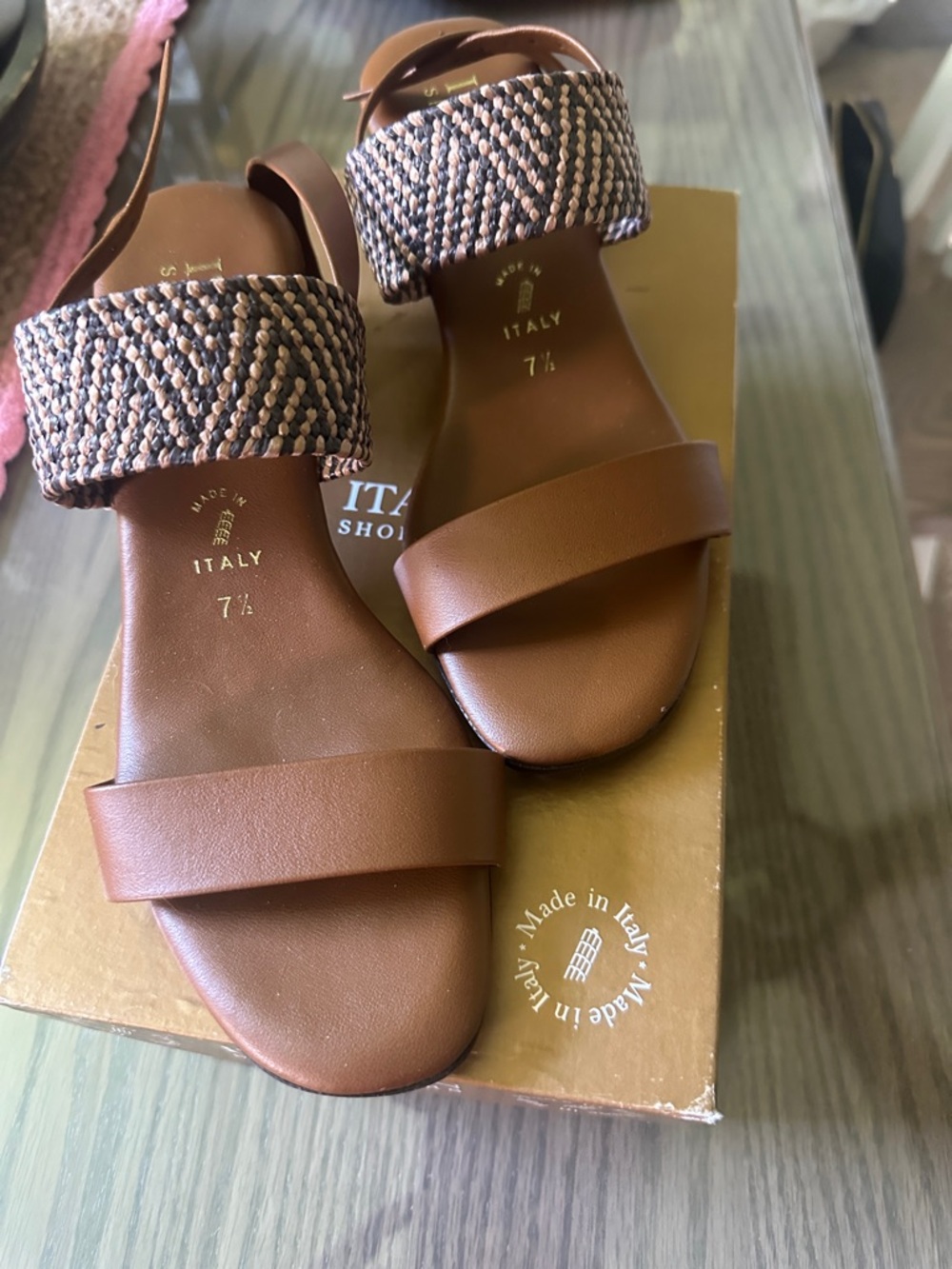 Italian Shoemakers Tan Woven-Strap Flat Sandals